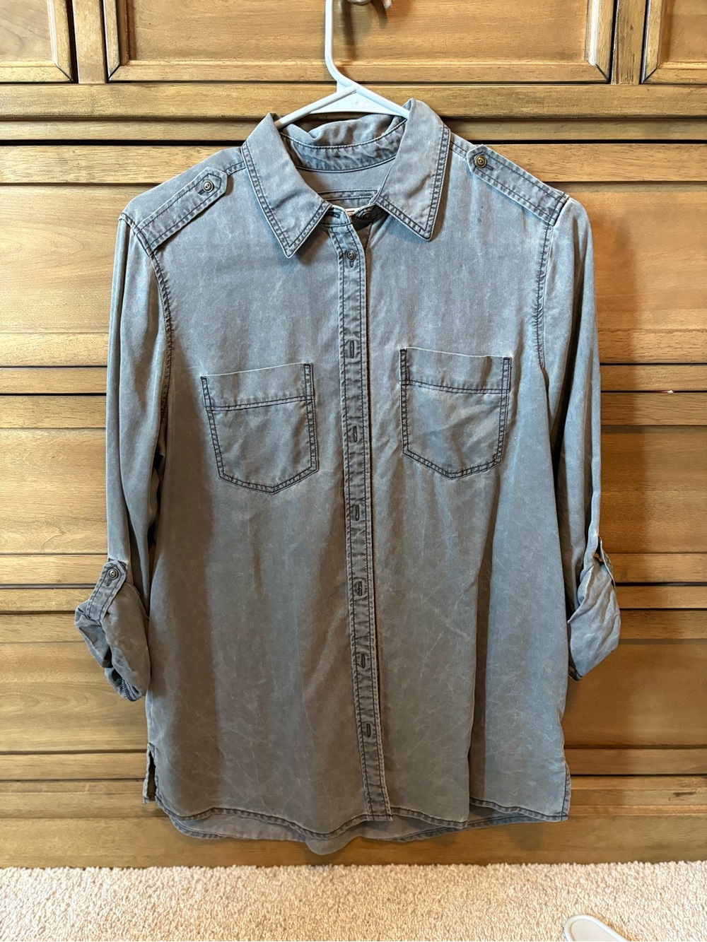 Express Stonewash Gray Button-Down Utility Shirt